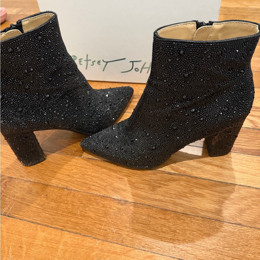 Betsey Johnson Glitter Black Ankle Booties